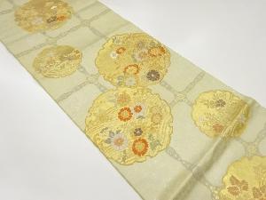 雪輪に花々模様織出し袋帯